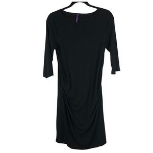 Seraphine Black Mindi Maternity Dress 3/4 Sleeve Gathered Sides Stretch Size 2